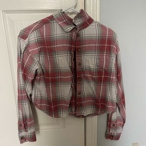 American eagle Cropped flannel pink & white